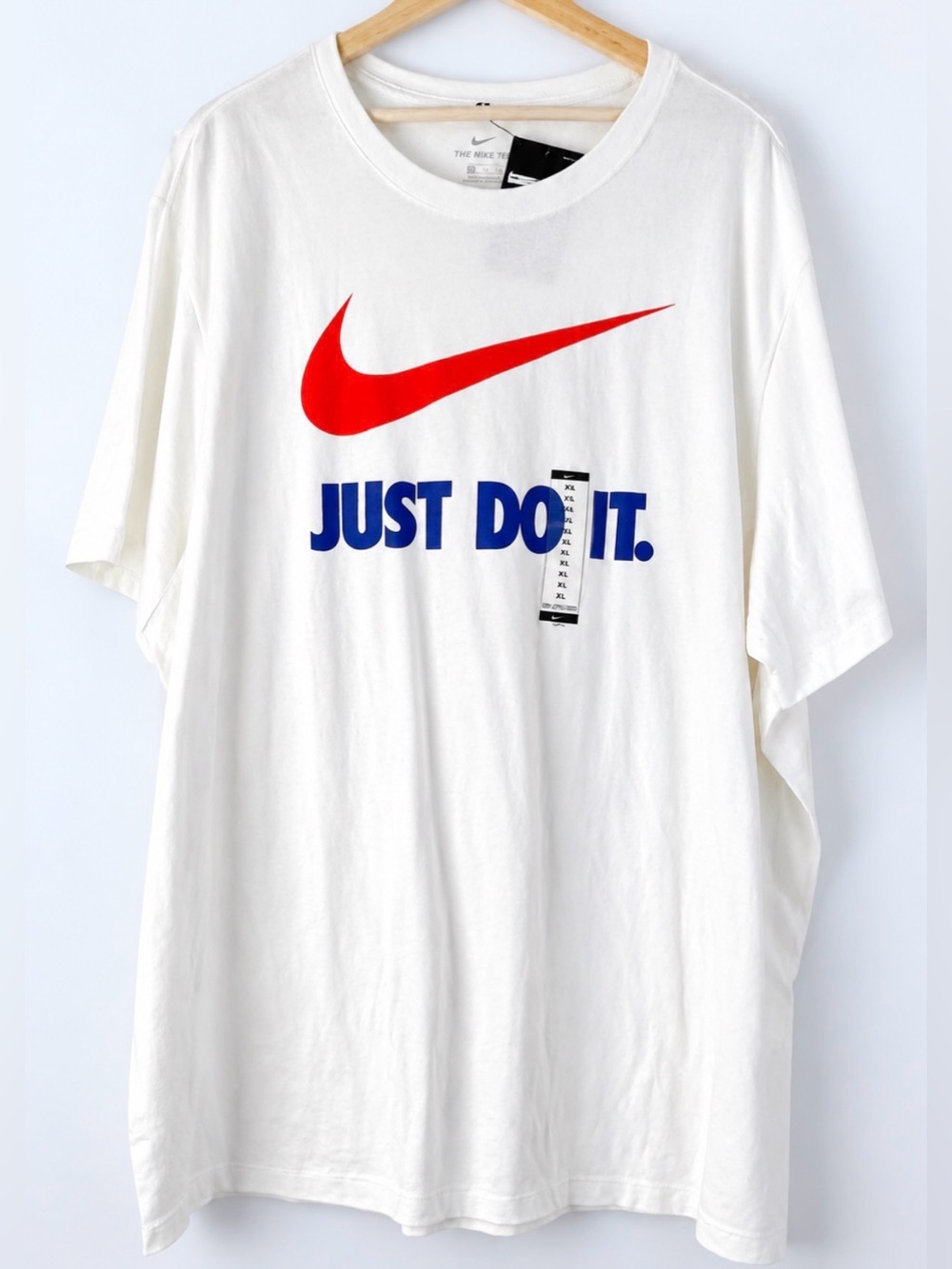 Nike Just Do It T Shirt Mens 3XL White Red Blue Swoosh Graphic NWT Oversized